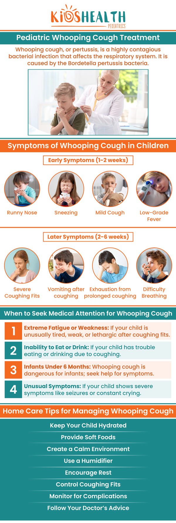 Whooping cough can lead to serious respiratory infections if left untreated. The earliest symptoms of whooping cough are similar to those of a cold, including a runny nose, red and watery eyes, a painful throat, and a mild fever. If your child is suffering from whooping cough, meet Dr. Maria Nabong at KidsHealth Pediatrics. For more information, please contact us or book an appointment online. We have 2 pediatric clinics in Scottsdale, and Glendale, AZ.