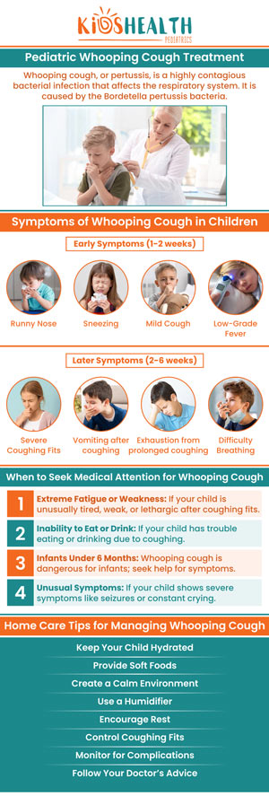 Whooping cough can lead to serious respiratory infections if left untreated. The earliest symptoms of whooping cough are similar to those of a cold, including a runny nose, red and watery eyes, a painful throat, and a mild fever. If your child is suffering from whooping cough, meet Dr. Maria Nabong at KidsHealth Pediatrics. For more information, please contact us or book an appointment online. We have 2 pediatric clinics in Scottsdale, and Glendale, AZ.